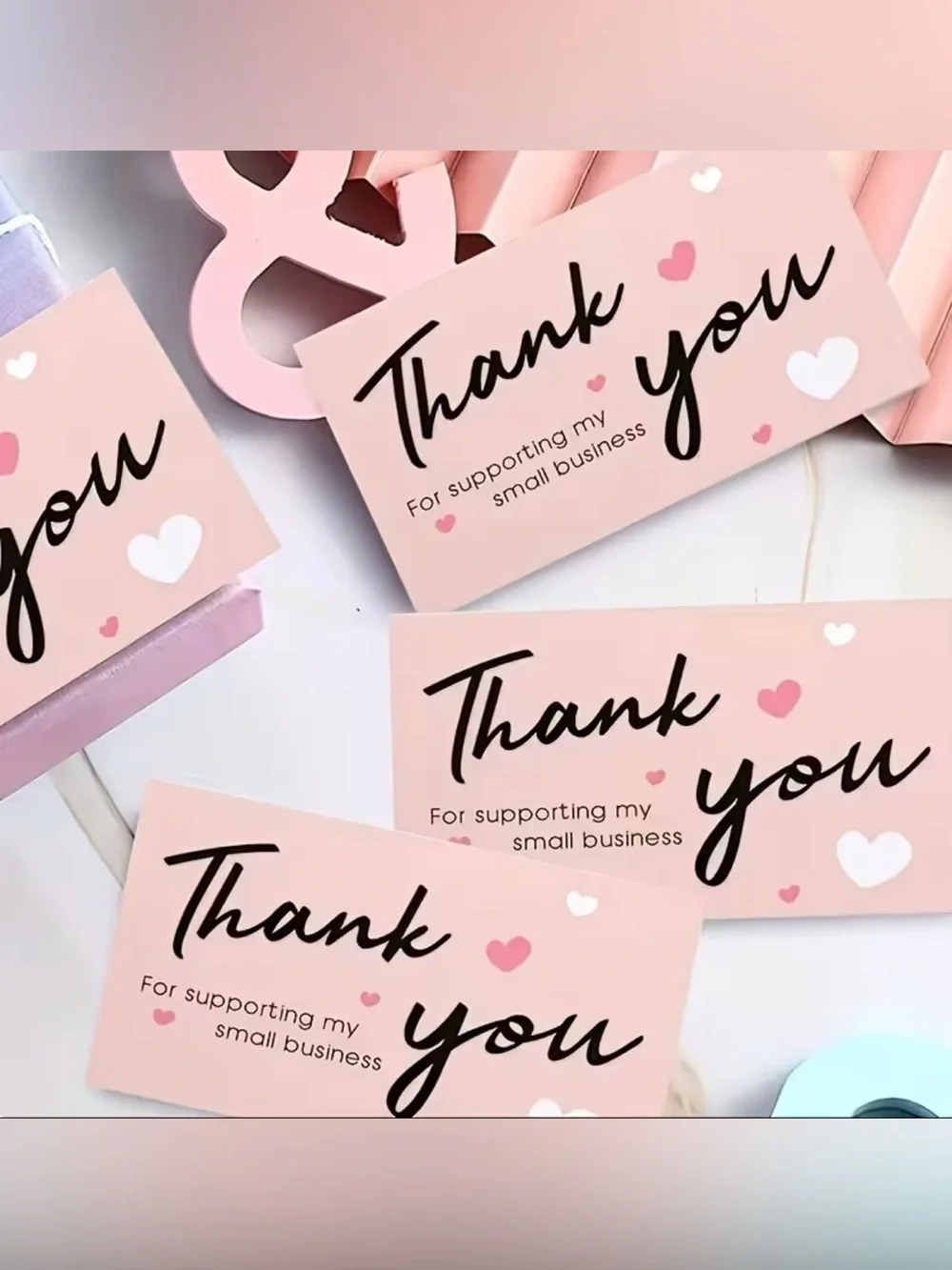 💜 NWT Pink/White Hearts Small Business Thank You Cards (50 Cards)!!
